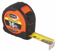 KESON Tape Measure: Nonmagnetic Single Hook Tip, 16 ft, Plastic with Rubberized Grip (MPN PGPRO1816V). Key specifications — attr935324: KESON; attr942259: High-Visibility Orange; attr935326: Finger Brake; attr935328: 1/32 in (1st 12 in); attr935329: Feet; attr935337: SAE; attr936607: Manual Lock; attr972446: Inch.