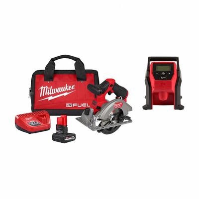 MILWAUKEE Tool Combination Kit: 2 Tools, Circular Saw/Inflator, 12 V DC Volt - Milwaukee 12V Cordless Tool Combination Kits