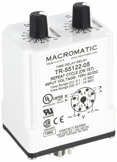 MACROMATIC Single Function Time Delay Relay: Socket Mounted, 120V AC/DC, 10 A - Socket-Mounted Relays
