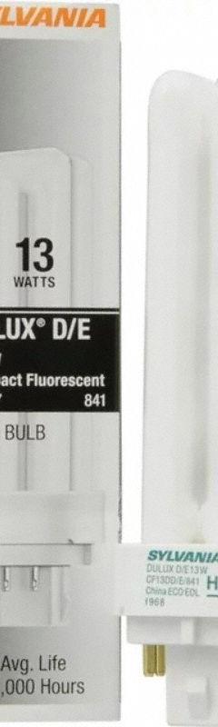 LEDVANCE/ SYLVANIA Compact Fluorescent Bulb: 4-Pin (G24q-1), T4, Fluorescent, 4100K, 13 W Watt (MPN CF13DD/E/841/ECO). Key specifications — Brand: LEDVANCE/ SYLVANIA; Bulb Designation: CF13DD/E/841/ECO; Dimmable: Yes; Color Temperature: 4100K.