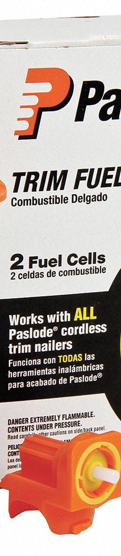 PASLODE Universal Short Yellow Trim Fuel Cell: Cordless Finish Nailers Compatible (MPN 816007). Key specifications — attr1171103: PASLODE; attr1171109: (2) Twist on External Metering Valve Adapters; attr1180017: Universal Short Yellow Trim Fuel Cell; attr1180018: Cordless Finish Nailers.