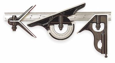 STARRETT Combination Square Set: SAE, Steel, Satin, 12 in Blade Lg - Machinist Precision Steel Combination Square Sets