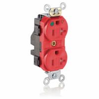 LEVITON Receptacle: Hospital Grade Fed. Spec., Duplex, 5-20R, Red, 125V AC, 20 A, 2 Pole / 3 Wire (MPN MT830-IGR)