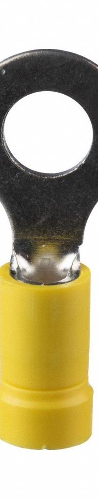 PANDUIT StrongHold(TM) EV10-14RB-Q Ring Terminal: Yellow, Vinyl Insulation, 1/4 in Stud Size, 600 V. Key specifications — attr1308027: PANDUIT; attr1356513: EV10; attr1356587: Funnel Entry.