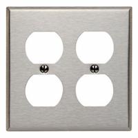 LEVITON Wall Plate: Duplex Outlet, 2 Gang, Std Size (MPN 84016). Key specifications — Brand: LEVITON; Material: Stainless Steel.