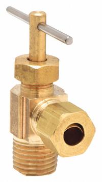 APPROVED VENDOR Needle Valve: Angle Valve Body, Brass, 1/4 in Pipe Size, Compression x MNPT, Male (MPN 709103-0404). Key specifications — For Media: Water; Standards: NSF 61 Annex G; Brand: APPROVED VENDOR; Connection Gender - Side 2: Male; Connection Type - Side 1: Compression; Connection Type - Side 2: NPT; Connection Type: Compression x MNPT.