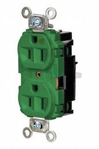 HUBBELL Receptacle: Hospital Grade, Duplex, 5-15R, Green, 125V AC, 15 A, 2 Pole / 3 Wire (MPN HBL8200STGN)