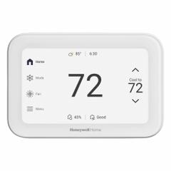 HONEYWELL HOME Smart Thermostat: Heat and Cool, Auto and Manual, Fully Customizable (In-App Based) (MPN THX1200W5/U). Key specifications — Application: Heat and Cool; Stages: 2H/4C Conventional; Programming Capability: Fully Customizable (In-App Based); Shape: Rectangle; Terminal Designations: W2-AUX; Temperature Control Range: 40° to 99°F; Changeover Type: Automatic and Manual; Brand: HONEYWELL HOME.
