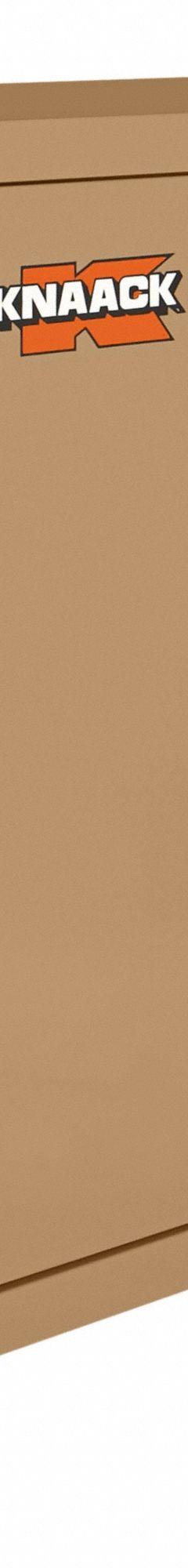 KNAACK Jobsite Cabinet: 60 in W x 30 in D x 60 in H, 54.9 cu ft, Proprietary Recessed Padlock, Tan (MPN 112-KL). Key specifications — attr1116233: Tan; attr1116253: KNAACK; attr1222022: Includes Proprietary Recessed Padlock.