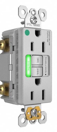 LEGRAND GFCI: Hospital Grade, Duplex, 5-15R, Gray, GFCI, 125V AC, 15 A, 2 Pole / 3 Wire (MPN 1597HGTRPIGRY)