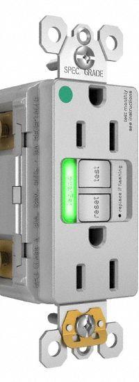 LEGRAND GFCI: Hospital Grade, Duplex, 5-15R, Gray, GFCI, 125V AC, 15 A, 2 Pole / 3 Wire (MPN 1597HGTRPIGRY)