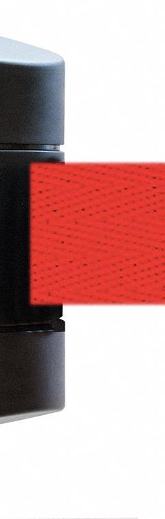 TENSABARRIER Retractable Belt Barrier: Fixed Mounting Plate, 30 ft Belt Lg, Pattern, Red, No Legend (MPN 897-30-S-33-NO-R5X-C). Key specifications — Frame Color: Black; Brand: TENSABARRIER; Belt Color: Red.