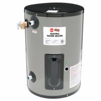 RHEEM Electric Water Heater: 240V, 10 gal, 3,000 W, Single Phase, 22.87 in Ht, 30 gph @ 40°F (MPN EGSP10). Key specifications — Phase: Single; Brand: RHEEM.