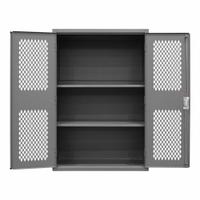 DURHAM MFG Pegboard Cabinet: 48 in x 24 in x 72 in, 2 Adj Shelves, Swing Handle & Keyed, Frame, Gray (MPN EMDC-482472-PB-2S-95). Key specifications — Brand: DURHAM MFG; Body Panel Type: Ventilated; Base Type: Frame; Cabinet Color: Gray; Frame Assembled: Assembled.