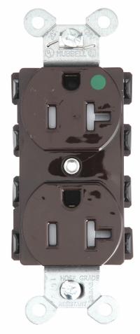 HUBBELL Receptacle: Hospital Grade Fed. Spec., Duplex, 5-20R, Brown, 125V AC, 20 A, 2 Pole / 3 Wire (MPN SNAP8300TRA)
