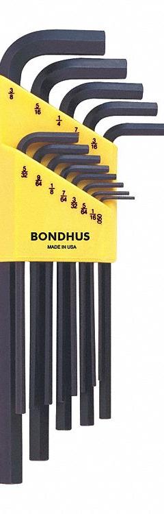 BONDHUS Hex Key Set: 11 - 15 Pieces, L, SAE, Std End, Long, 13 Pieces, Black Oxide, 1 Tips (MPN 12137). Key specifications — attr1205553: Not Tether Capable; attr1205554: BONDHUS; attr1205568: Black Oxide; attr1293176: 11 - 15 Pieces.