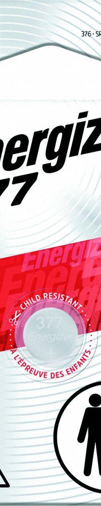 ENERGIZER Button Cell Battery: 377 Battery Size, Silver Oxide, 24 mAh Capacity, 1.5V DC, 0.102 in Dp (MPN 377BPZ). Key specifications — Voltage - Batteries: 1.5V DC; Battery Chemistry: Silver Oxide; Product Type: Button Cell Battery; Battery Size: 377; Brand: ENERGIZER; Voltage - Subhead: 1.5V DC.