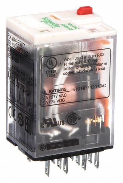 SCHNEIDER General Purpose Relay: Socket Mounted, 3 A Current Rating, 120V AC, 4PDT - Socket-Mounted Relays