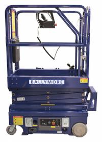 BALLYMORE Mobile Personnel Lift: Battery, Drivable, 12 ft Elevated Platform Ht, 50 in x 28 in (MPN DMSL-12). Key specifications — Brand: BALLYMORE; Features Included: Batteries.