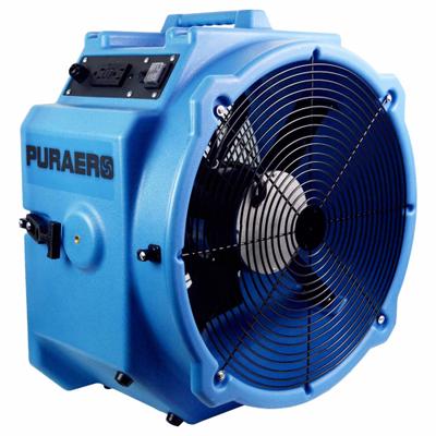 PURAERO Axial Blower: 4,000 cfm, 1/4 hp, Fixed Frame, 115V AC, 2 Speeds, Blue, Variable - Portable Fans