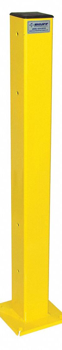 BLUFF Guardrail Post: Inline, 42 in Overall Ht, Steel, Powder Coated, 4 in Post Dp, 4 Mounting Holes (MPN TGP42-YEL). Key specifications — Includes Mounting Hardware: Mounting Hardware Included; Material: Steel; Number of Rail Levels: 2; Product Type: Guardrail Post; Finish: Powder Coated; Includes: (4) Bolt Assembly Fasteners.