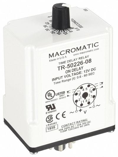 MACROMATIC Single Function Time Delay Relay: Socket Mounted, 240V AC, 10 A - Socket-Mounted Relays