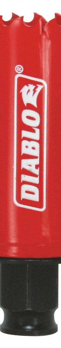 DIABLO Hole Saw: 1 7/16 in Saw Dia., 4 Teeth per Inch, 2 3/8 in Max. Cutting Dp, Bi-Metal (MPN DHS1438). Key specifications — attr1098070: 4; attr1098087: DIABLO; attr1098073: Snap-Lock Plus™.
