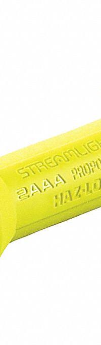 STREAMLIGHT Safety-Rated Flashlight: 60 lm, 16 hr Run Time at Max Brightness, 57 m Max Beam, Yellow (MPN 66500). Key specifications — Brand: STREAMLIGHT; Battery Requirements - Broad: Includes 2 AAA.