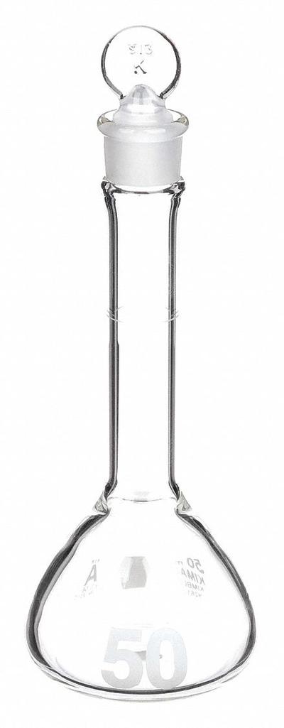 KIMBLE Volumetric Flask: 50 mL, Colorless, Conical, A, +/-0.08 mL - Glass Volumetric Flasks