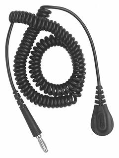 DESCO Coil Cord: Banana Plug/Date Coded/Relaxed Retraction Coil Cord, 20 ft Cord Lg, Snap, Coiled (MPN 09682). Key specifications — Cord Shape: Coiled; Plug Connection: Straight Banana Plug; Brand: DESCO.