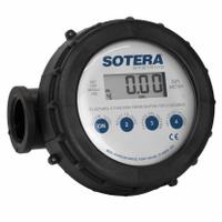 SOTERA Electronic Flowmeter: Digital Meter, Antifreeze/Fertilizers/Oils/Pesticides/Petroleum Fluids (MPN 825). Key specifications — Display Type: Digital; Brand: SOTERA; O-Ring Material: Viton; Accuracy: +/-0.5%; Seal Material: Viton; Unit Of Measure: Liters.