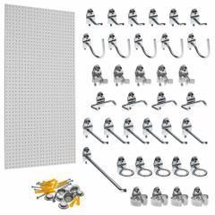 TRITON PRODUCTS Wall Ready White Pegboards Kit: Round, 1/4 in Peg Hole Size, 42 in x 24 in x 1/4 in (MPN PEG36-WHT). Key specifications — Material: High-Density Fiberboard; Finish: Painted; Peg Hole Shape: Round; Includes: Assortment of Durahook Pegboard Hooks and Mounting Hardware; Color: White; Brand: TRITON PRODUCTS.