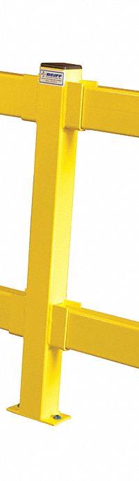 BLUFF Guard Rail System: Toe Board Not Included, 5 in x 3 in, Lift-Out Rail Mounting, 2 Rail Levels (MPN YRAHANDRAIL30-YEL). Key specifications — Product Type: Handrail Kit; Brand: BLUFF; Color: Yellow; Handrail Shape: Rectangle; Material: Steel; Number of Rail Levels: 2; Rail Mounting Style: Lift-Out.