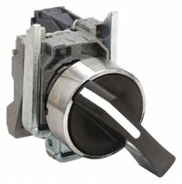 SCHNEIDER Selector Switch: 22 mm Panel Mounting Size, 2 Positions, Extended Lever, 1NO, Metallic (MPN XB4BJ21). Key specifications — AC Contact Rating: 6 A @ 120 V; Action: Maintained/Maintained; Cam: No Cam Included; DC Contact Rating: 0.55 A @ 125 V; Hazardous Location Specification: Not Rated; Operator Head Material: Plastic; Operator Head Type: Long-Handled Knob; Operator Illumination: Non-Illuminated.