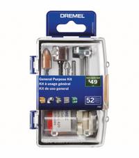 DREMEL Rotary Tool Accessory Kit: Rotary Tool Accessory Kit, 52 Pieces, Case Included (MPN 730-01). Key specifications — attr1097321: (2) 414-1/4 in Felt Polishing Wheels; attr1097325: Case Included; attr1097330: DREMEL.