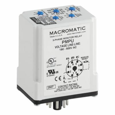 MACROMATIC Phase Monitor Relay: Socket Mounted, 10 A Current Rating - Socket-Mounted Relays