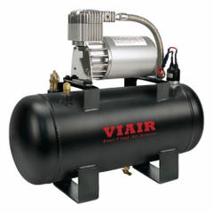 VIAIR CORPORATION Portable Air Compressor: Quiet, Oil Free, 1.5 gal, Horizontal, 0.29 hp, 12V DC (MPN 20003). Key specifications — attr48686: Oil Free; attr48685: 12V DC; attr48689: 0.67 cfm @ 120 psi; attr48678: 20.0 A; attr48688: Pressure Switch; attr48671: VIAIR CORPORATION; attr124308: Quiet (less than 75 dBA).