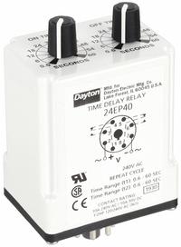 DAYTON Single Function Time Delay Relay: Socket Mounted, 240V AC, 10 A, 8 Pins/Terminals (MPN 24EP40). Key specifications — Brand: DAYTON.