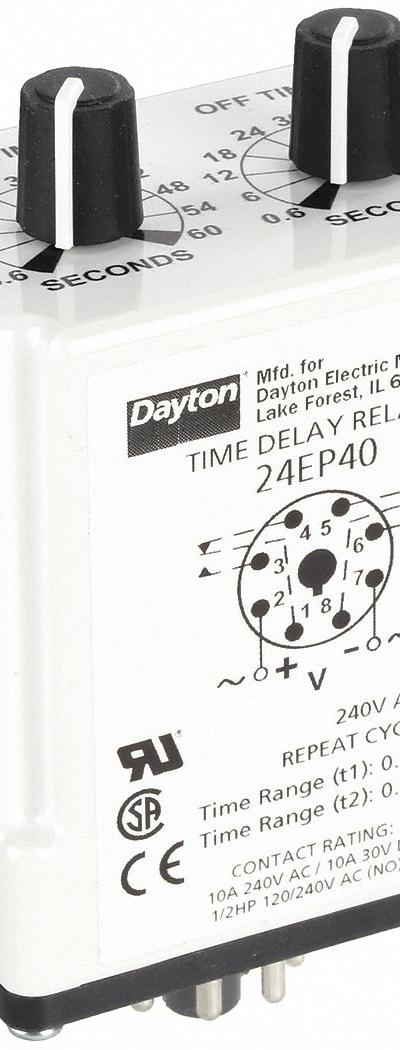 DAYTON Single Function Time Delay Relay: Socket Mounted - Socket-Mounted Relays