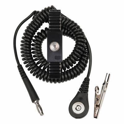 DESCO Magnetic Snap Wrist Strap: Metal, Black, Black, 2 Strap Conductors, 6 ft Cord Lg - Max - Metal Antistatic Wrist Strap Kits