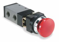 ARO Manual Air Control Valve: MaxAir, Three-Way / Two-Position, Button, Red, 26 scfm Flow Rate - Max (MPN M252HS-10). Key specifications — attr1092903: Red; attr1086905: Spring Return; attr1086907: MaxAir; attr1086914: Normally Open/Normally Closed; attr1086904: Manual Air Control Valve; attr1086871: M252HS-10.