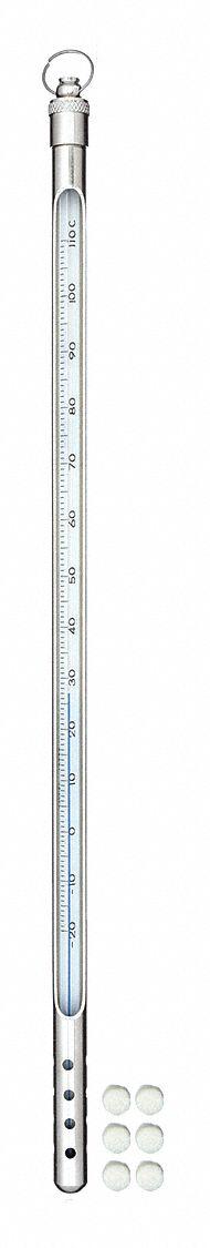 VEE GEE Armored Liquid In Glass Thermometer: -20°C to 110°C, Full Immersion, 12 in Immersion Dp (MPN 80707-A). Key specifications — Accuracy: +/-1°C; Brand: VEE GEE; Temperature Units: Celsius.