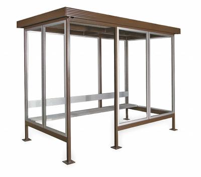 PORTA-KING Smoking Shelter: Assembled, 4 Sides, 60 in x 96 in x 94 in, Steel, Brown - 4-Wall Assembled Bus & Smoking Shelters
