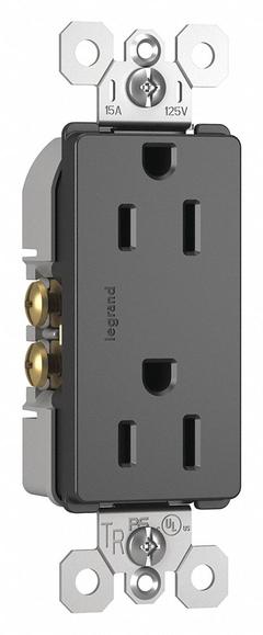 LEGRAND Receptacle: Duplex, 5-15, Black, 125V AC, 15 A, 2 Pole / 3 Wire (MPN 885TRBK)