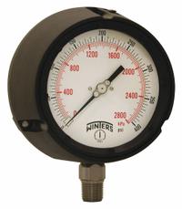 WINTERS Process Pressure Gauge: 0 psi to 400 psi, White, 4 1/2 in Dial, 1/2 in NPT Male, Bottom, PPC (MPN PPC5068G-SG45). Key specifications — Brand: WINTERS; Pointer Color: Black; Accuracy: ±0.5%; Dial Color: White; Gauge Wetted Parts: Stainless Steel; Case Material: Phenolic; Vibration Resistance Properties: Liquid-Filled; Pressure Range: 0 psi to 400 psi.