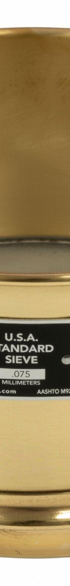 HUMBOLDT Standard Stainless Steel Cloth Test Sieve: Stainless Steel, 8 in Outside Dia, 4 in Ht (MPN 5JCK6). Key specifications — Screen Material: Stainless Steel; Brand: HUMBOLDT; Frame Material: Brass; Standards: AASHTO M92; US Standard Screen Size: #200.