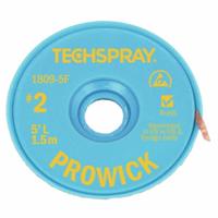TECHSPRAY Desoldering Braid: Rosin Flux, # 2, 0.055 in, 5 ft, Yellow, ESD-Safe (MPN 1809-5F). Key specifications — Color: Yellow; Brand: TECHSPRAY; Manufacturer Part Number: 1809-5F.