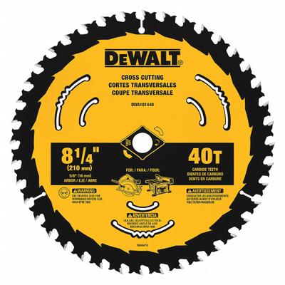 DEWALT Circular Saw Blade: 8 1/4 in Blade Dia., 40 Teeth, 0.07 in Cut Wd, 5/8 in Arbor Size - Wood-Cutting Blades