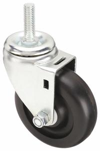 APPROVED VENDOR Stem Caster: 4 in Wheel Dia., 1 1/4 in Wheel Wd, Swivel, Swivel, 1/2 in Stem Dia. (MPN 20TM36). Key specifications — Brand: APPROVED VENDOR; Thread Size: 1/2"-13; Wheel Bearing Type: Delrin; Wheel/Tread Color: Black; Roll Up: Swivel.