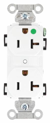 BRYANT Receptacle: Hospital Grade Fed. Spec., Duplex, 5-20R, White, 125V AC, 20 A, 2 Pole / 3 Wire (MPN 8300HBW)